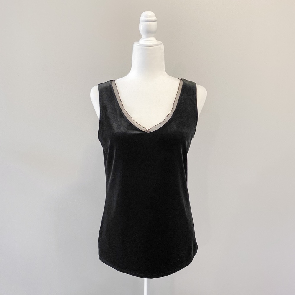Ann Taylor Black Velvet & Lace V-Neck Tank Size S